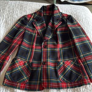 Plaid Blazer with Red and Blue Accents